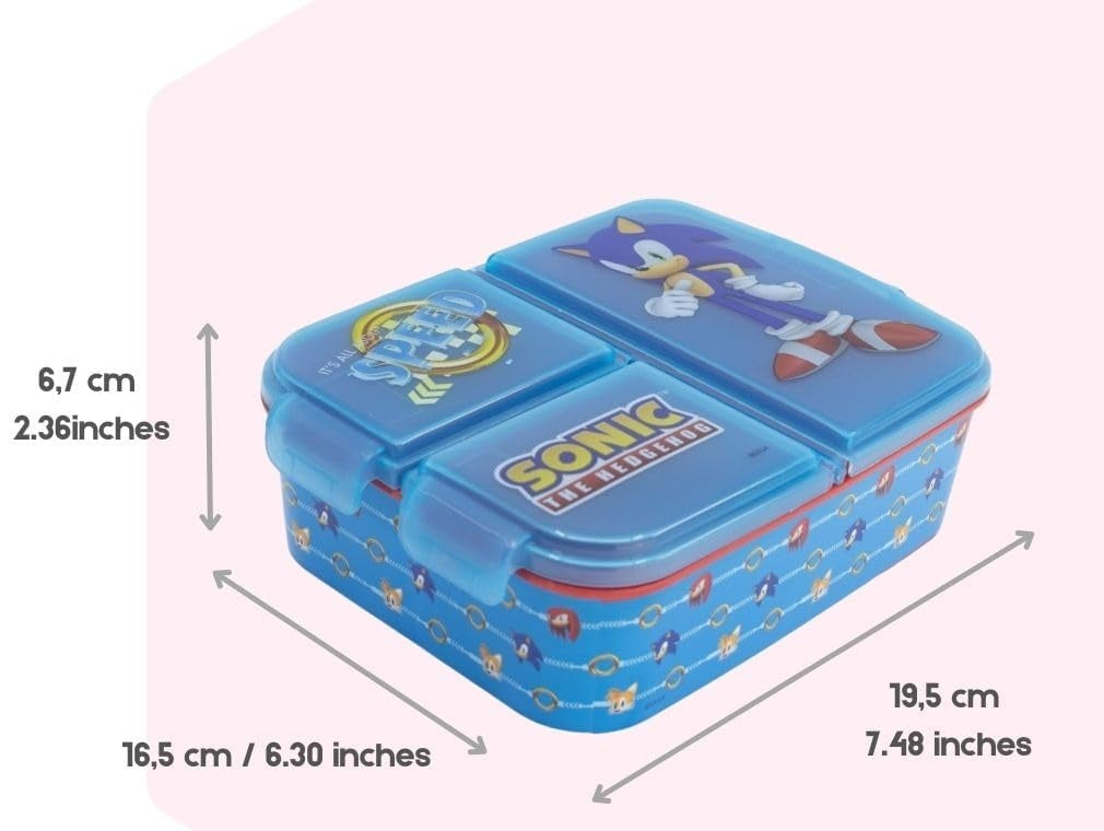 SONIC - Porta Merenda Scuola con 3 scomparti Portamerenda in Plastica Bambini Pranzo Launch Box - BPA Free