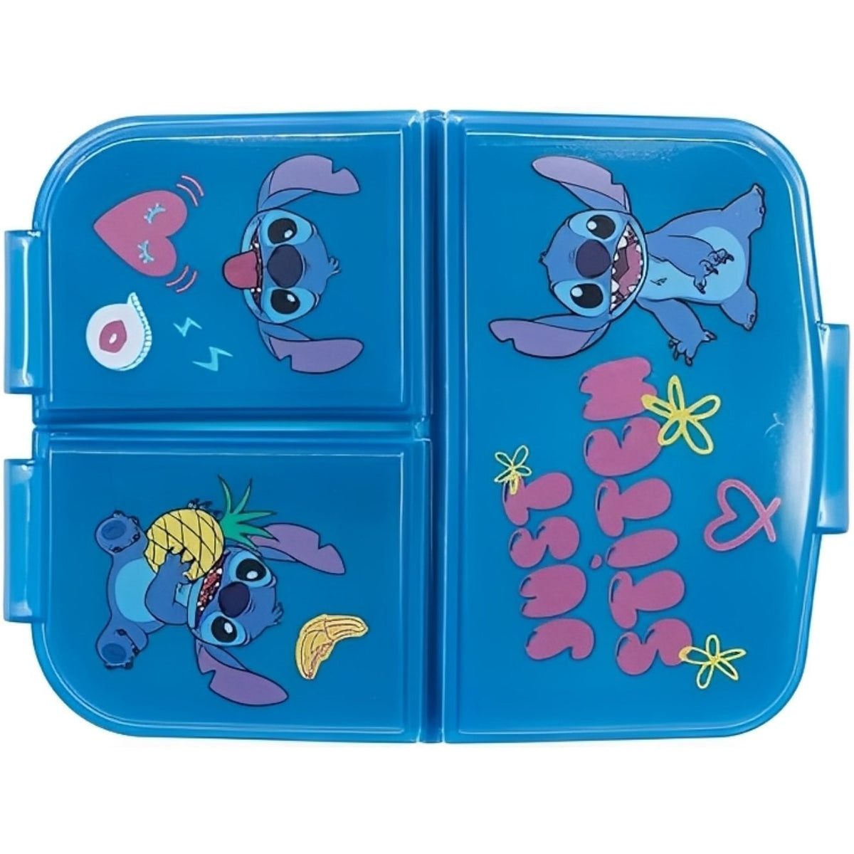 Porta Merenda Scuola con 3 scomparti Portamerenda in Plastica Bambini Pranzo Launch Box - BPA Free (Stitch)