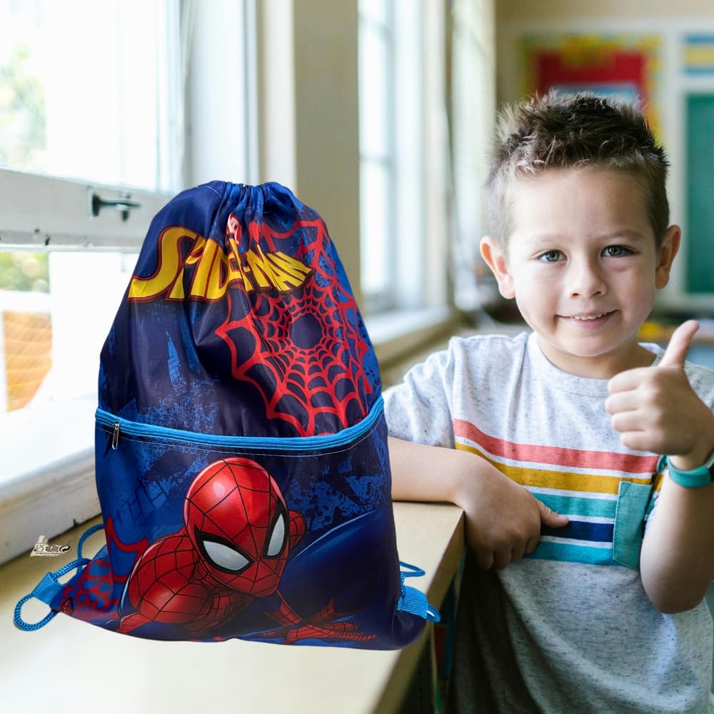 SPIDERMAN - Sacca Sportiva con manici e tasca per Bambino, Borsa Coulisse Zaino per Asilo, Palestra, Piscina, Viaggio, Portascarpe | per SPIDERMAN