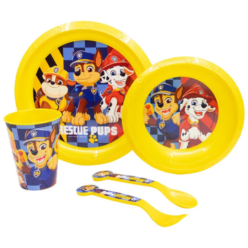 Set di stoviglie riutilizzabile per bambini bicolore – Set composto da 5 pezzi: Piatto, ciotola, bicchieri e posate per 