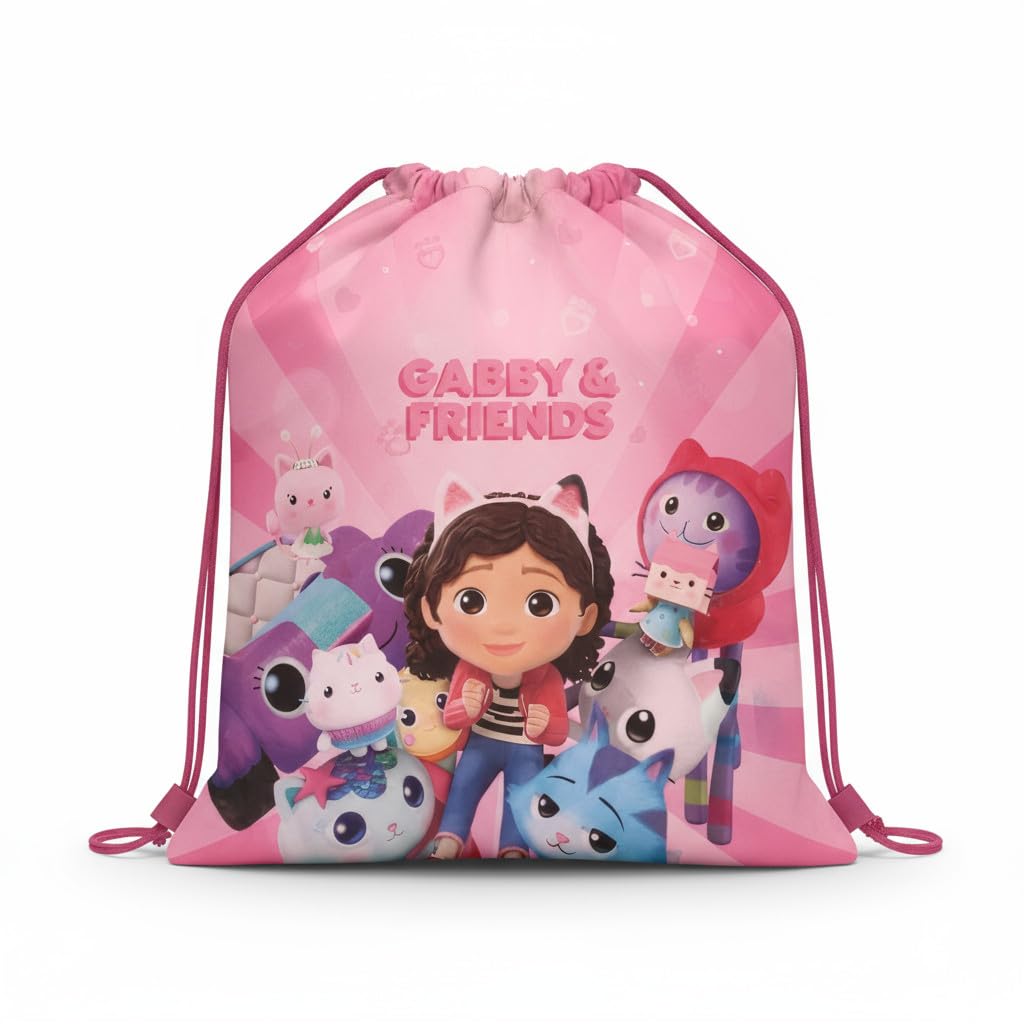 Sacca Sportiva con manici e tasca per Bambino, Borsa Coulisse Zaino per Asilo, Palestra, Piscina, Viaggio, Portascarpe GABBY